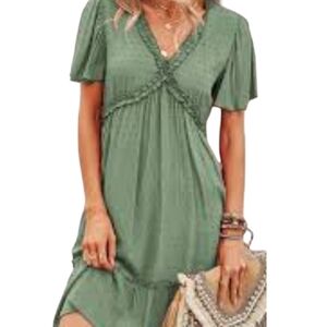 ePretty Chicago Green Dotted Swiss Baby Doll Deep V-Neck Dress Small